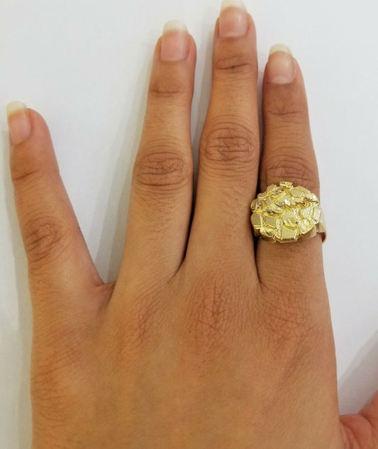 10k yellow Gold Nugget men Ring Sizable casual, real gold round ring 10kt