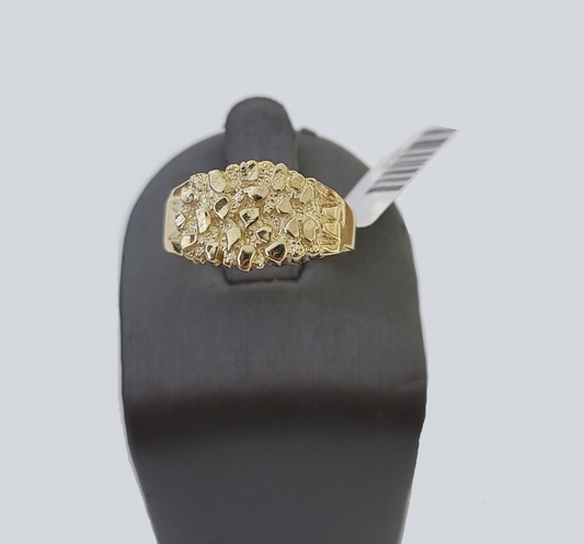 14K Yellow Glold Nugget Band Ring Casual Square Gold Ring 10kt Sizable