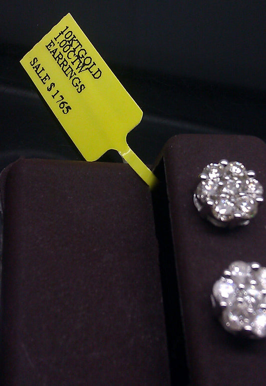 New Elegent 10k White Gold 1CT Diamond Flower Shape Earring Men/Women