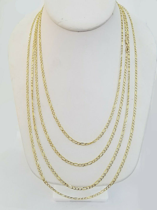 14K Solid Yellow Gold Figaro Link Chain Diamondcut 3mm 18" 20" 22" 24" 26" Real