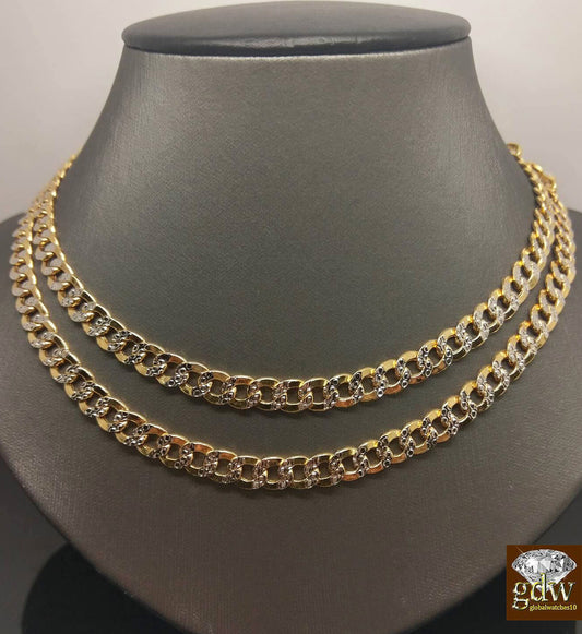 REAL 10k Yellow Gold link Chain Necklace Diamond Cut Cuban 22 24" 26 28 30" Men