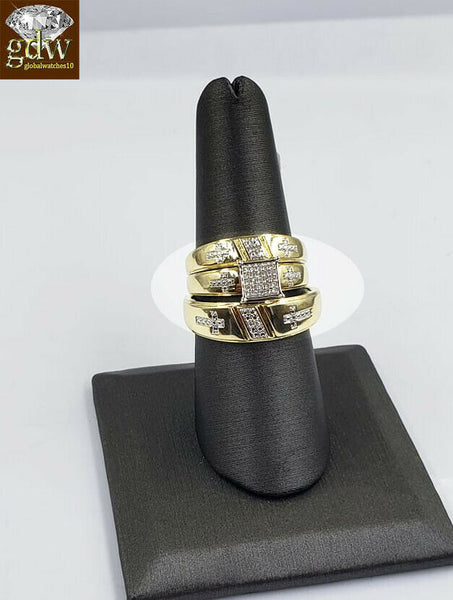 Solid 14k Gold Diamond Ring Set Trio Wedding Band REAL Men Women Sizab –  Globalwatches10