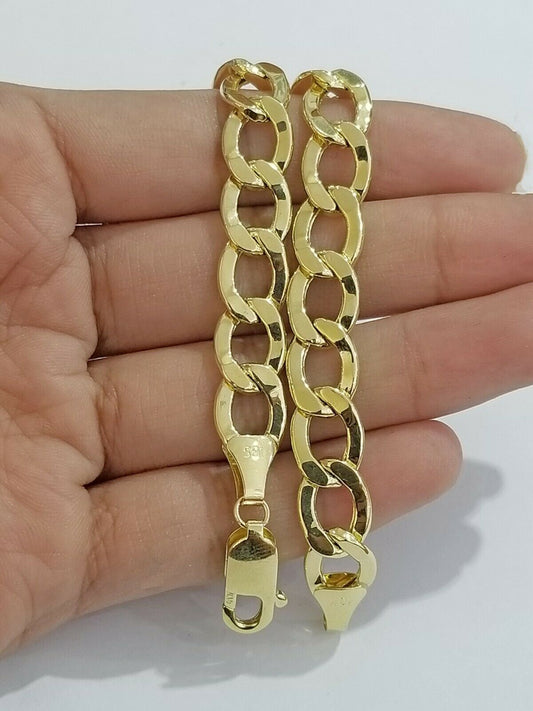 10K Pure Yellow Gold Miami Cuban Curb Link Bracelet Lobster lock 9mm 9 inches