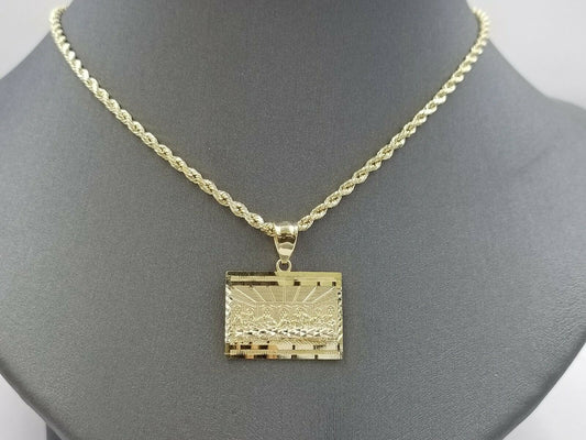 10k Real Last supper Gold Charm Pendant 2.5mm Rope Chain 18 20 22 24 26 28 Inch