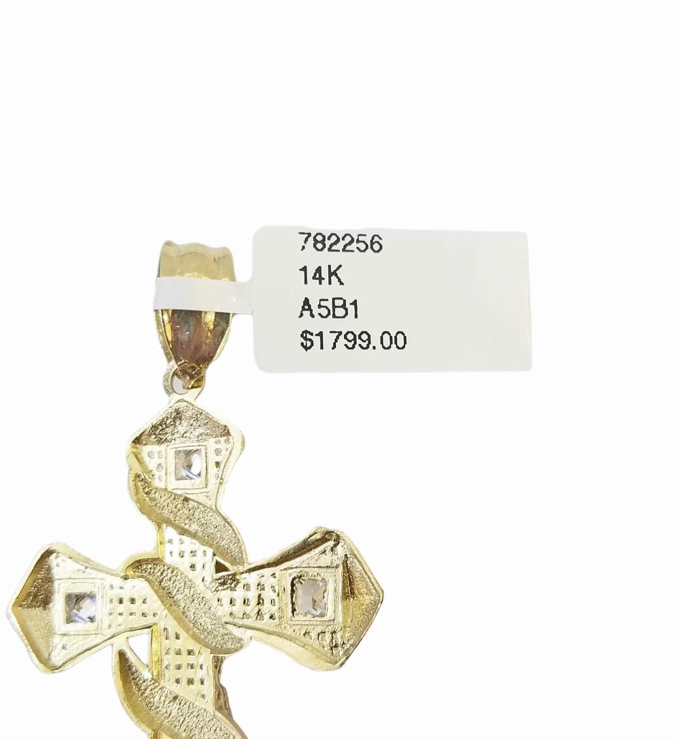 14K Real Yellow Gold Jesus Cross Diamond Cut Pendant Religious