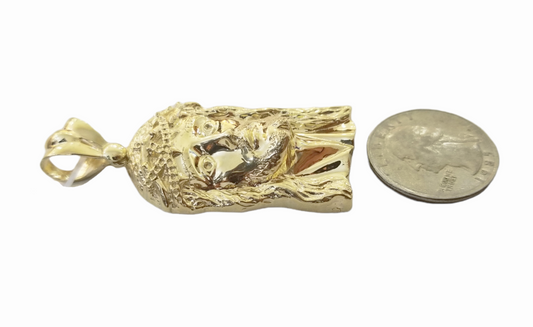 Real 10K Yellow Gold Jesus Head Pendent Charm 2" Inch 10kt For Men