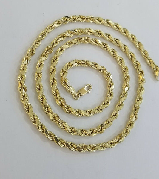 SOLID Real 10K Gold Rope Chain 4mm 26" Necklace Diamond Cut Men Women