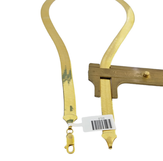 Solid 10k Yellow Gold Herring Bone 9mm 20" Chain Necklace Lobster lock REAL