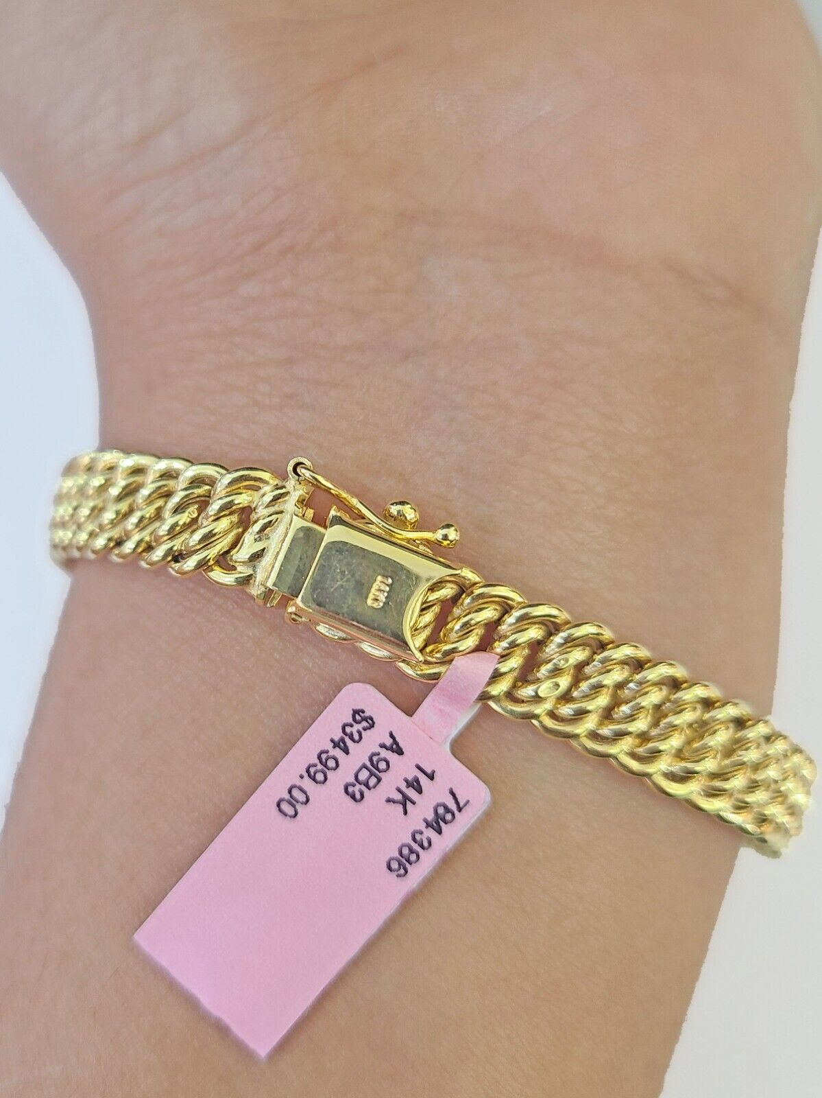 14K Yellow Gold Flat Byzantine Link Bracelet 8mm 7.5 inch Long