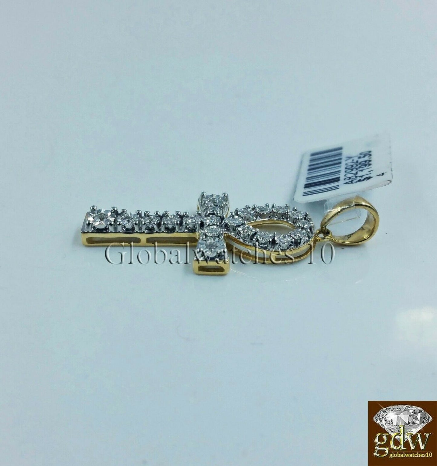 10k Yellow Gold Ankh Cross 1.5" Inch Charm/Pendant with Real Diamond, Jesus.