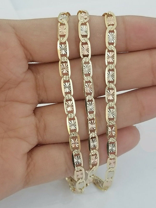 14k SOLID Three Tone Yellow Rose & White Gold Trio chain Diamond Cut For Women