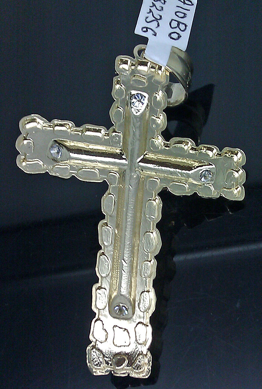 10K Real Yellow Gold Nugget Cross Charm Diamond Cut Men's Pendant