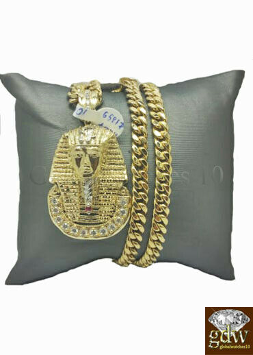 Real 10k Gold Egyptian Pharaoh Head Charm Pendant 2 Inch Men Women