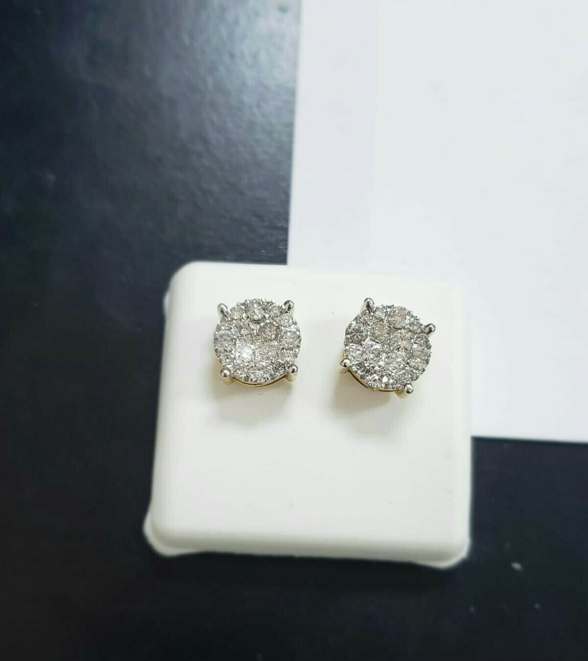 Real 10k Yellow Gold Round Cuts VS1 1.50 CT Genuine Diamond Stud Earring Men