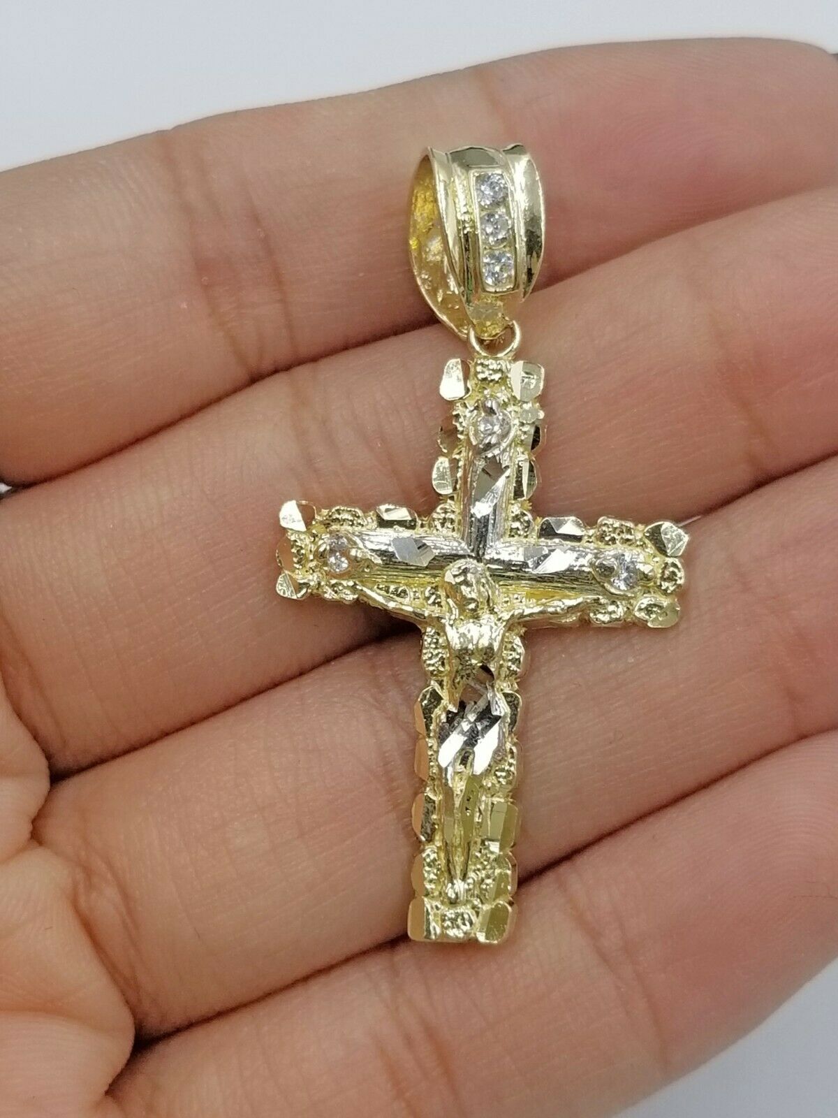 Mens 10K outlet Real Gold Nugget Cross Charm Pendant