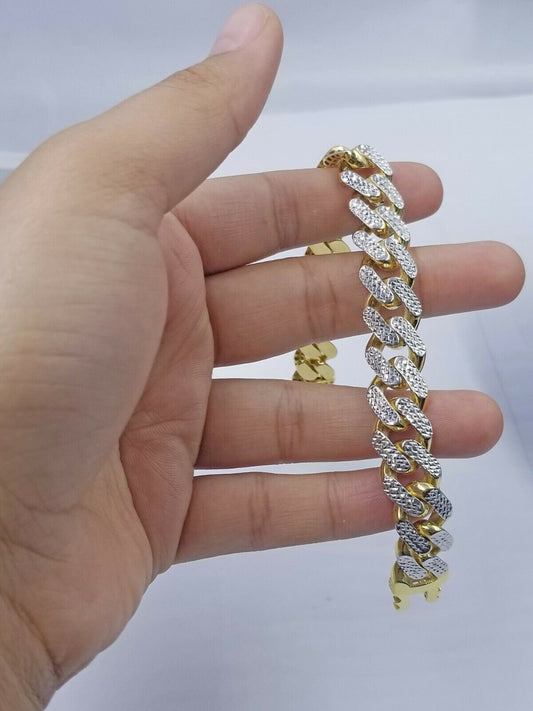 Real 10k Gold Monaco chain`14mm Cuban Link Royal Bracelet Set Diamond Cut