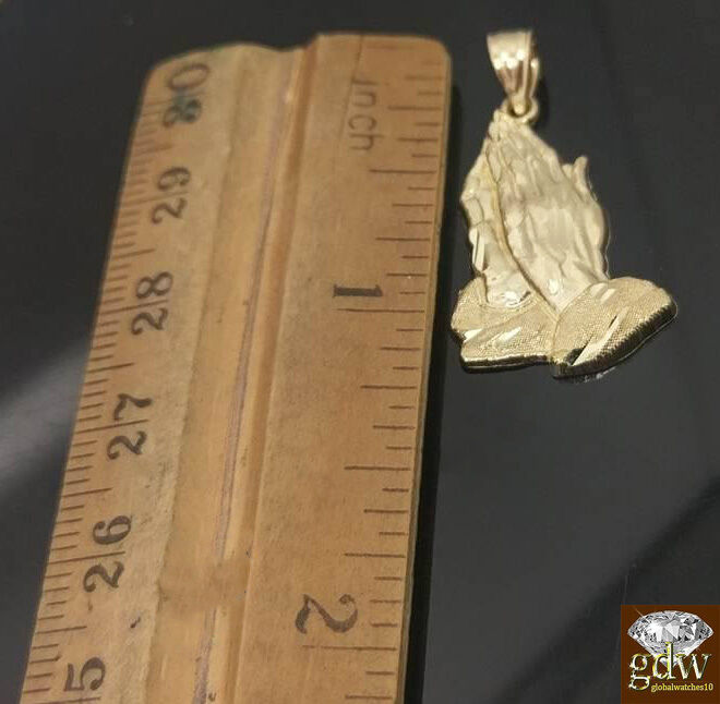 10k Gold Rope Necklace 20" 3mm Chain Praying Hand Charm Pendant Men Women