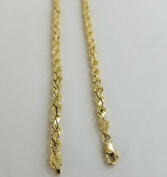 SOLID Real 10K Gold Rope Chain 4mm 26" Necklace Diamond Cut Men Women