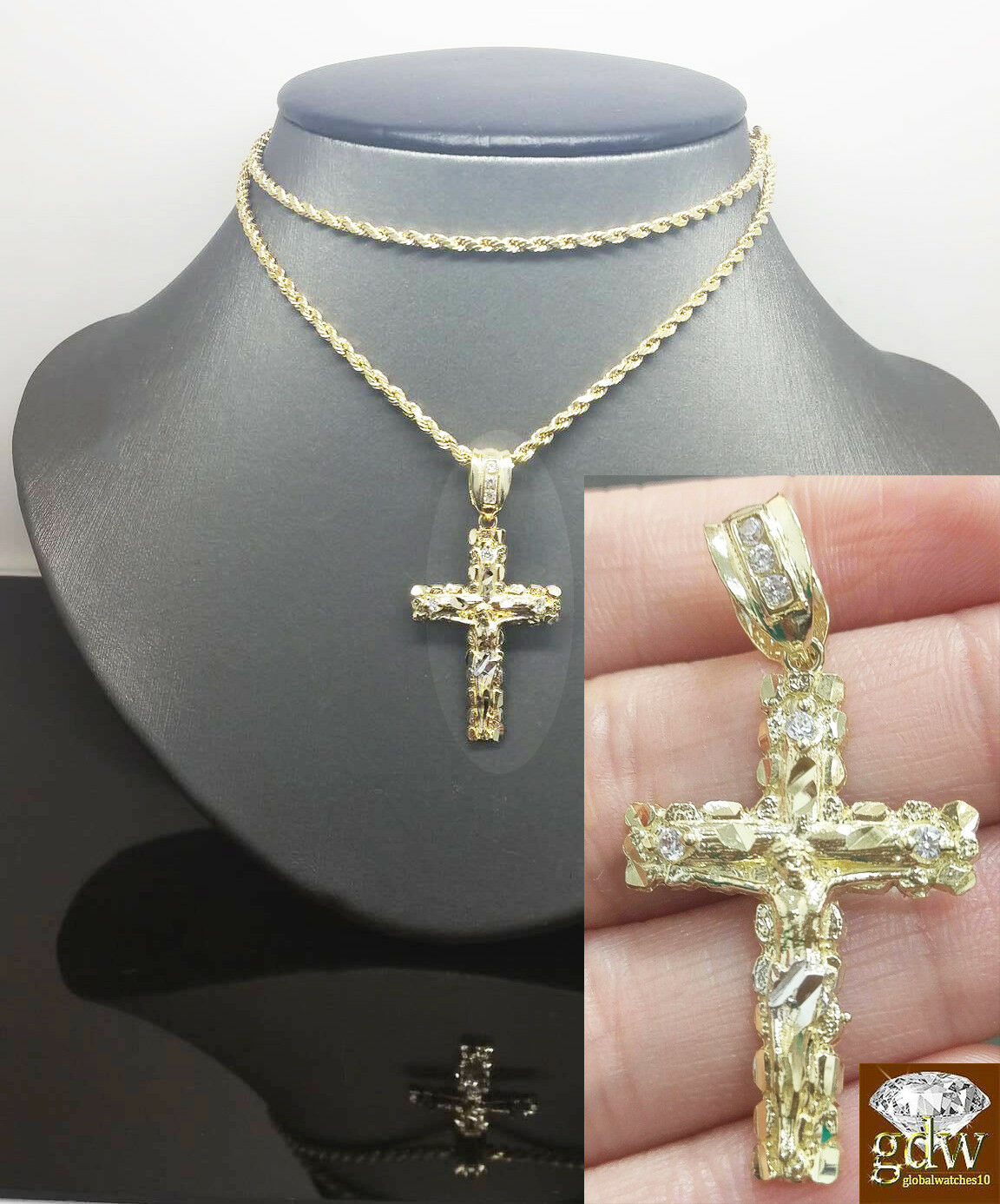 Gold fashion Rope Chain w/ Cross