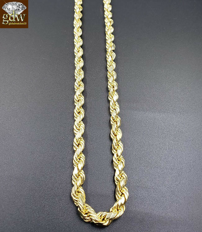 Real 10k Gold Rope Chain Necklace 22" 6mm & Genuine 1.52CT Diamond Cross pendant