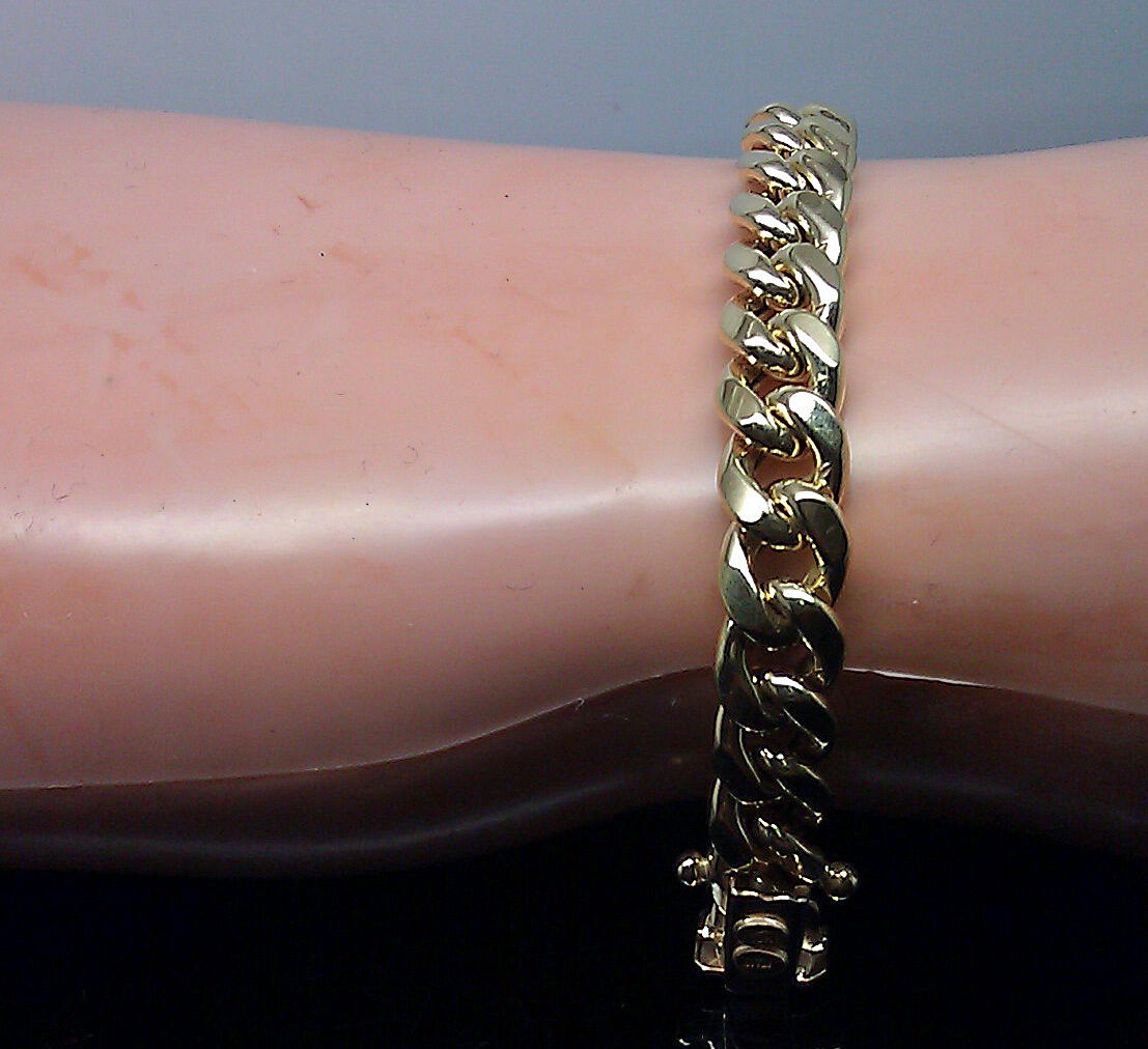 10k Gold Bracelet Men Real Gold Miami Cuban Link Bracelet 7mm 9" inch Box Lock