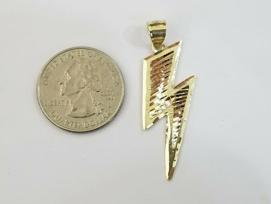 Mens 10k Yellow Gold Lightning Bolt Charm Pendant with Diamond Cut Design