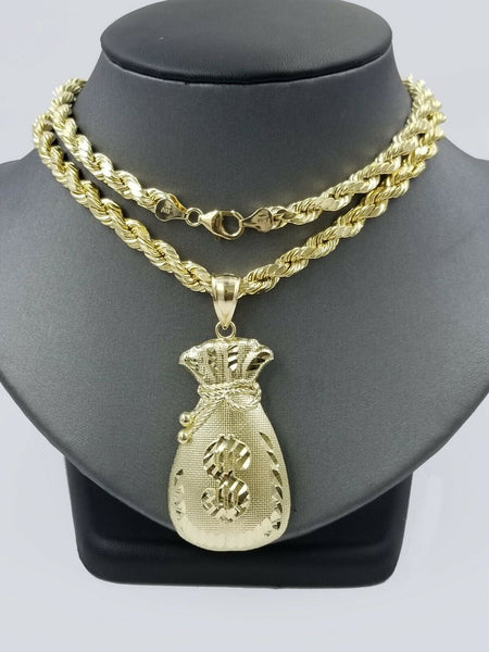 Etched Money Bag Necklace Charm in 10K Gold