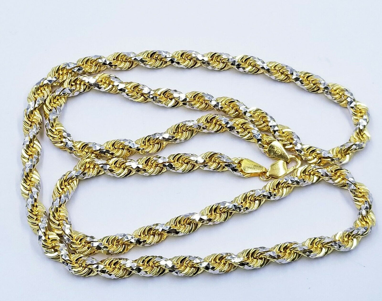 Solid 10K Gold Rope Chain 7mm Men's Necklace Diamond Cut 10kt Yellow Gold 30"