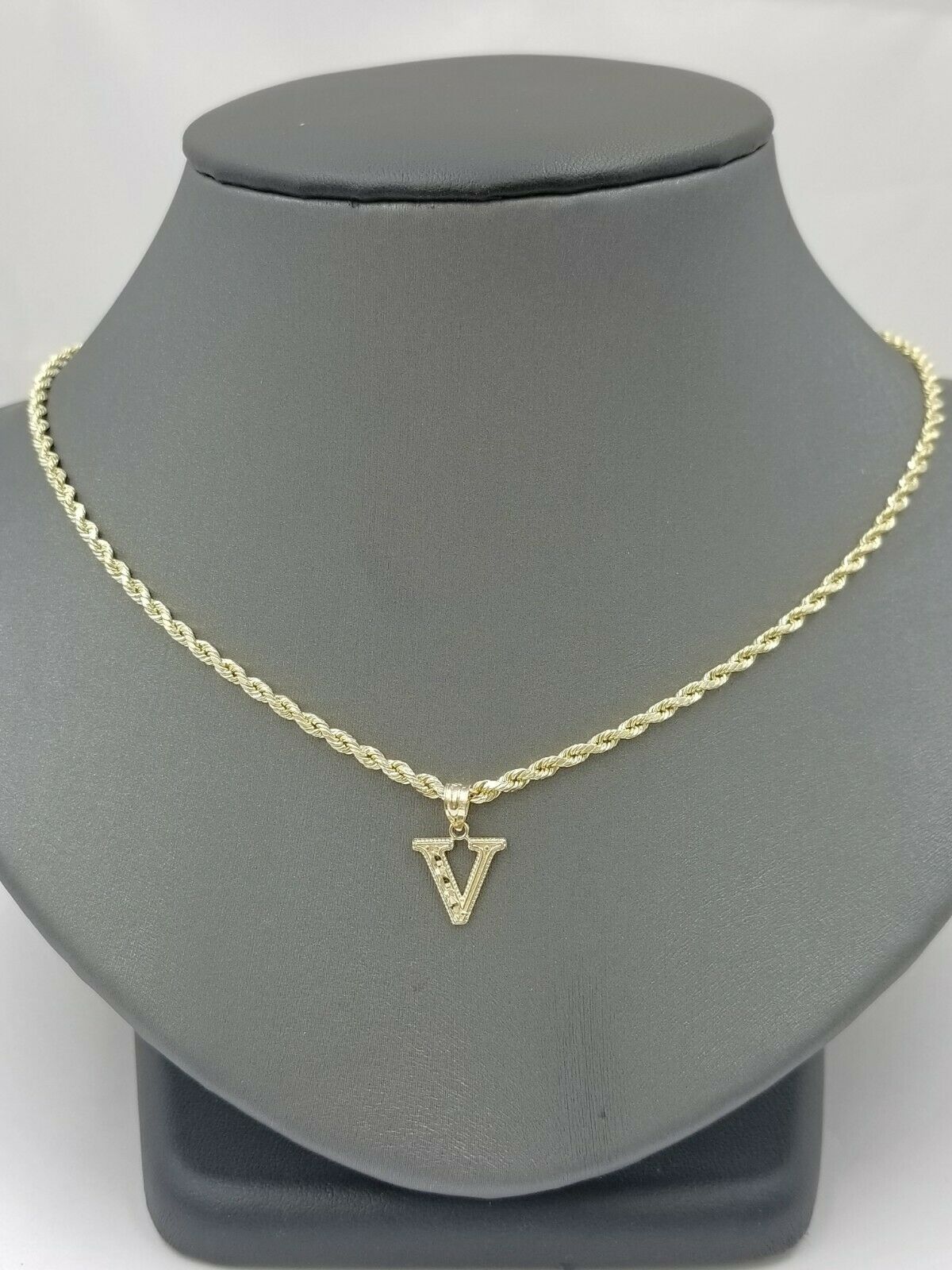 Initial 10k Yellow Gold A-Z Alphabet Charm Diamond Cut Pendent Men Women Real