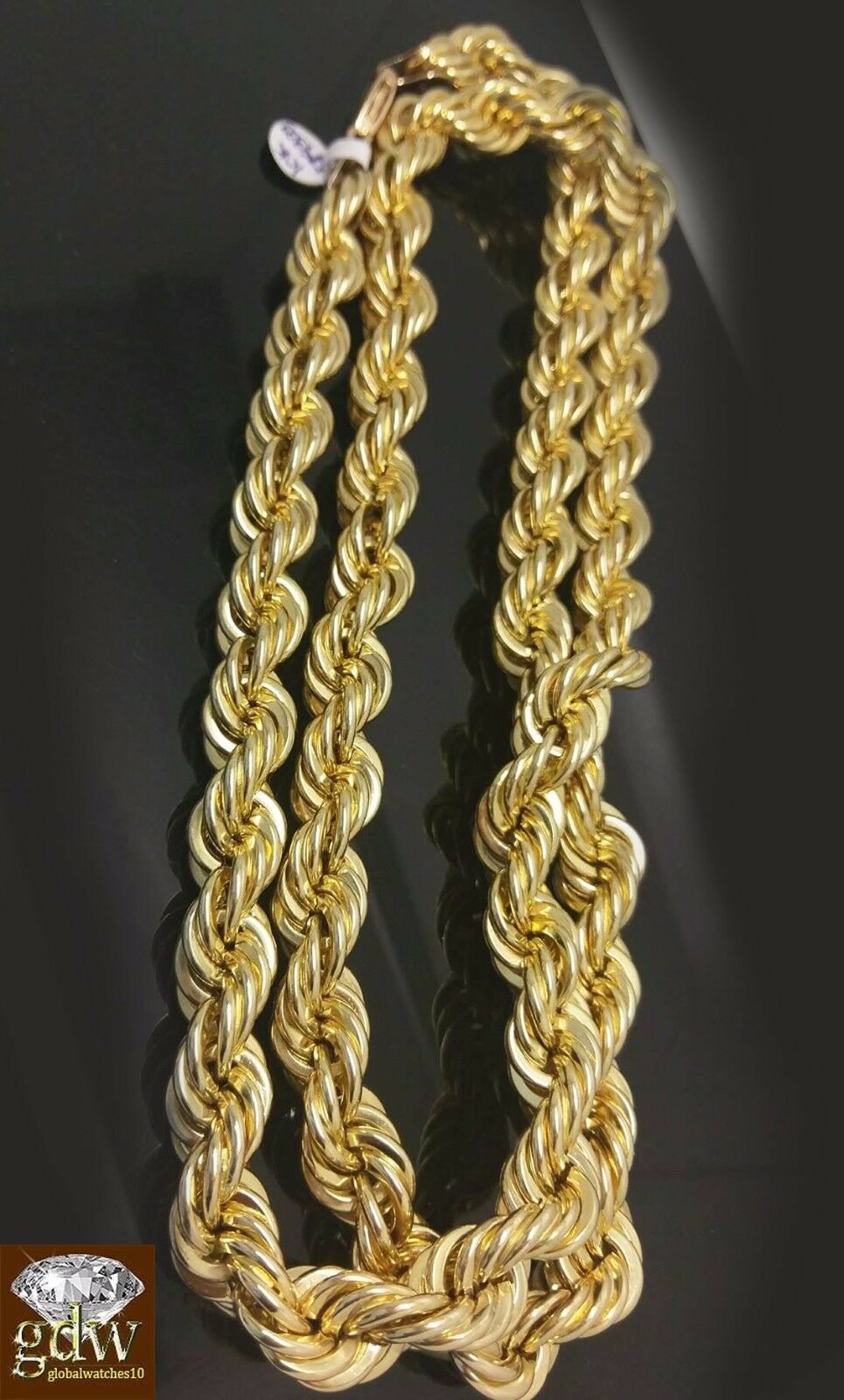 Real 10k Rope Chain 15 mm with 1.81 Ct Diamond Jesus Head, Charm Pendent.