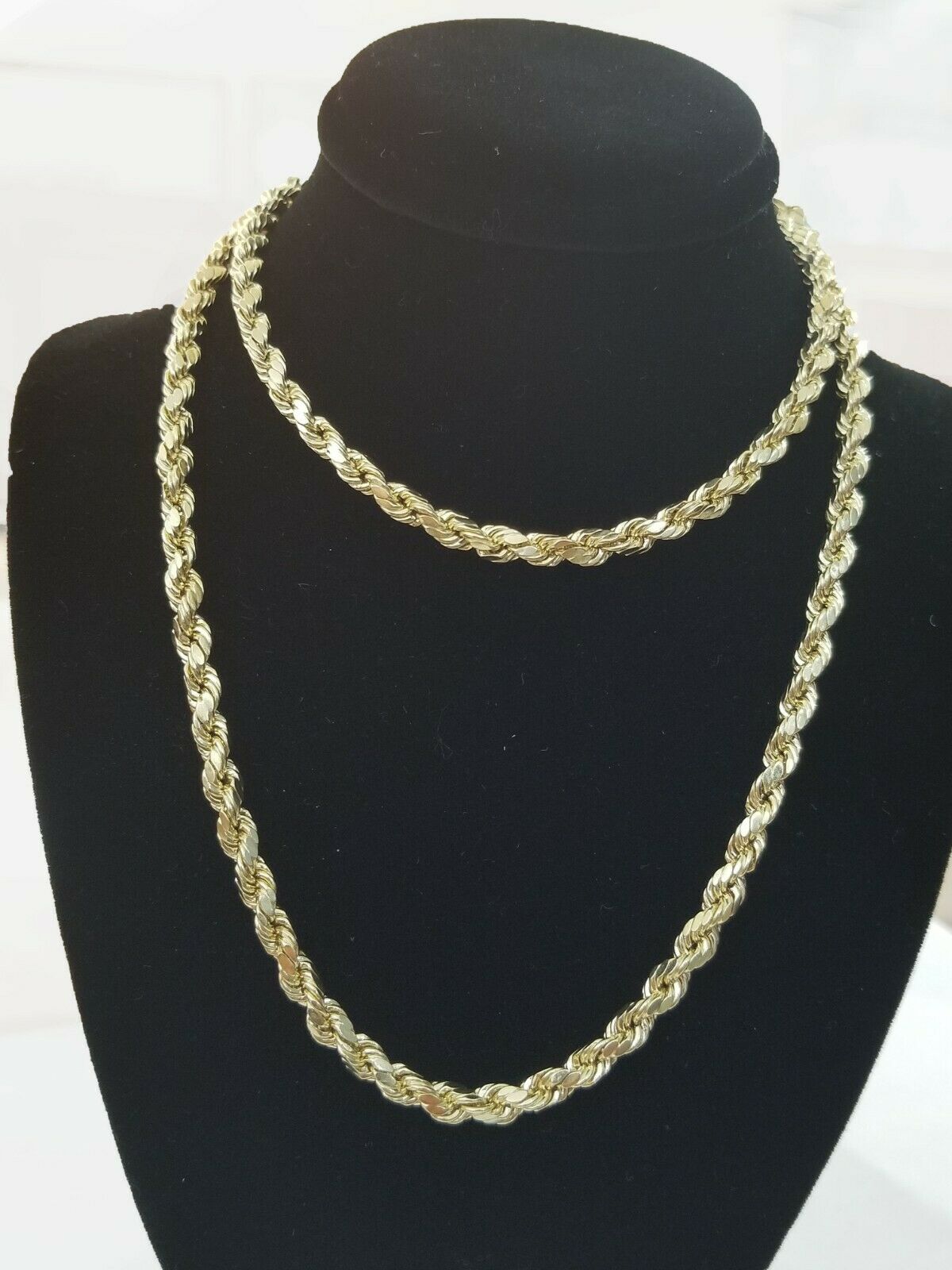SOLID 10k Yellow Gold Rope Chain 22" Diamond Cut 4mm REAL 10K Necklace Men Women