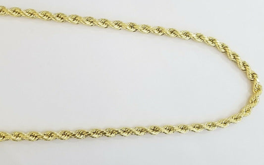 10k Real Yellow Gold Rope Chain 10mm 28" Men's thick necklace diamond cuts 10kt