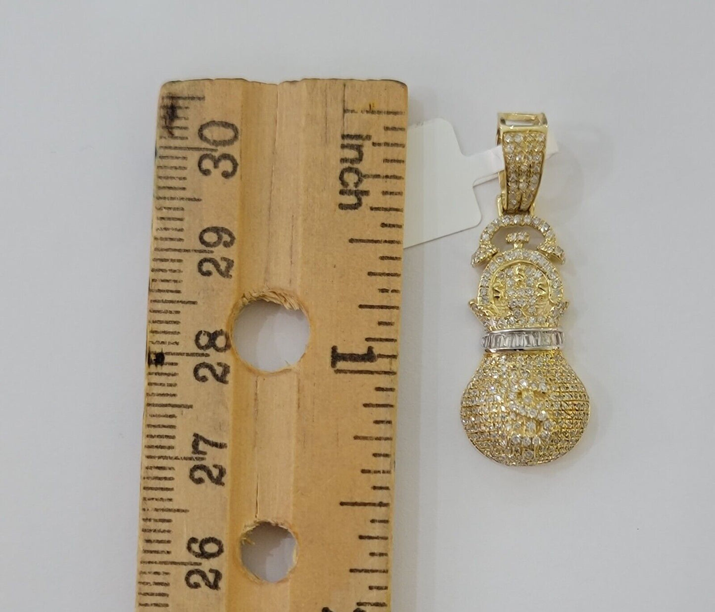 10K Yellow Gold Money Dollar Bag Charm Real Diamond 1" Gold Money Bag Pendant