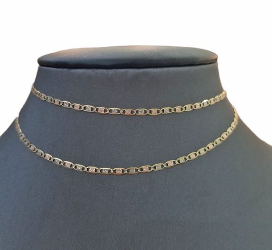 Real 10k Trio Gold Valentino Chain Necklace 2mm 16" Inch Lobster Lock