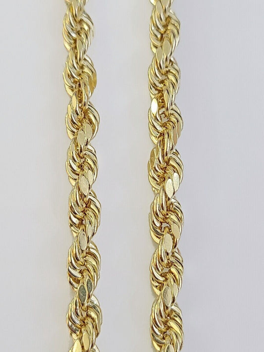 14K Yellow Gold 4mm Rope Chain 24 Inch Diamond Cut Necklace Real 14KT