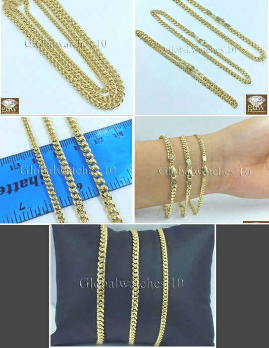 Real 10k Yellow Gold Miami Cuban link Bracelet 2mm 3mm 4mm Men Women 8" inch
