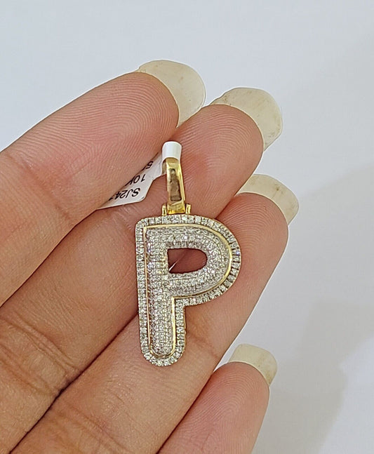 10k Yellow Gold Diamond Letter "P" Initial Alphabet Charm/Pendant Real Genuine