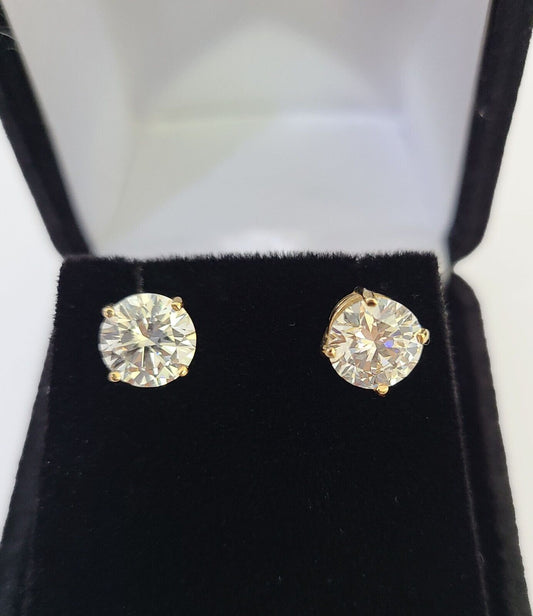 3 CTTW 14k Yellow gold Round Earrings Diamond screw-back Lab Created Women Men Studs