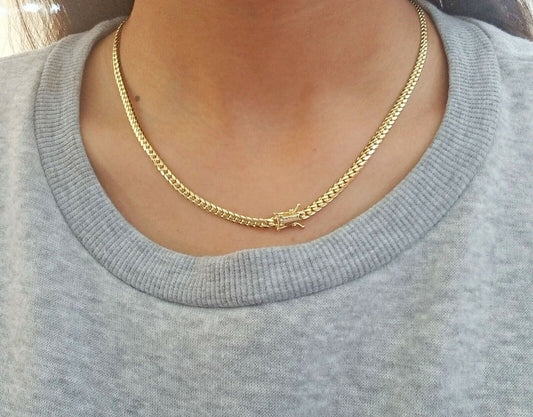 ladies 14k Yellow Gold Necklace Chain Women Cuban link 4mm 18" Box Lock