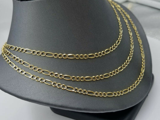 14K Solid Yellow Gold Figaro Link Chain Diamondcut 3mm 18" 20" 22" 24" 26" Real