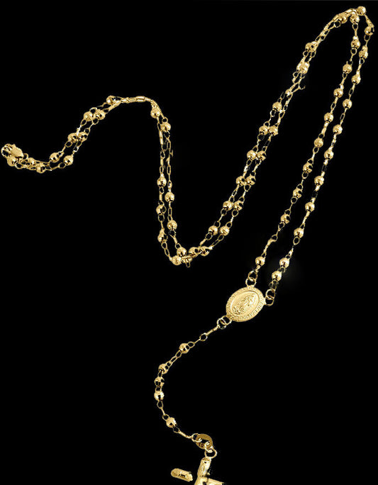 Real 10k Yellow Gold Diamond Cut Jesus Crucifix Beads Rosary Necklace 22" Oro