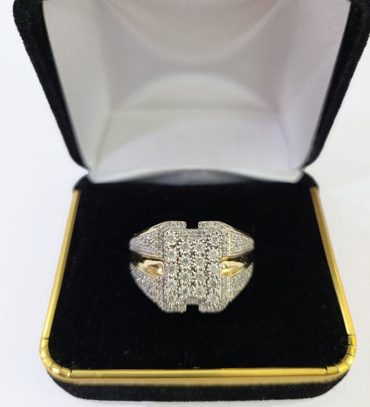 Real 10k Yellow Gold Diamond Ring Rectangle Shaped Size 10 Mens Natural Diamonds