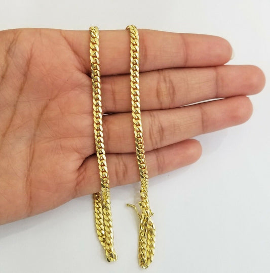 ladies 14k Yellow Gold Necklace Chain Women Cuban link 4mm 18" Box Lock