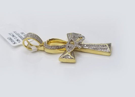 10k Real Gold Cross Evil Eye Pendant Genuine Diamonds Charm 10KT