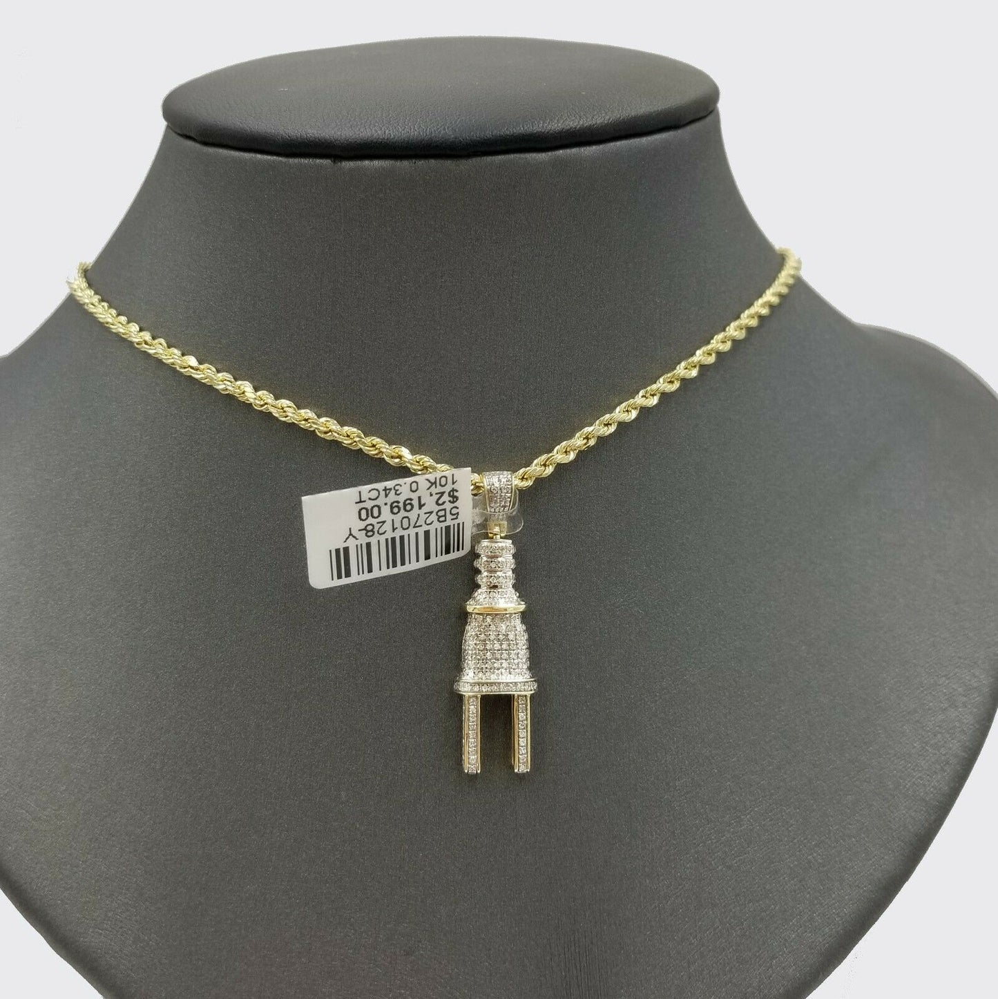10k Yellow Gold Diamond Socket Plug Charm/Pendant For Men's 0.34CT Real Diamonds