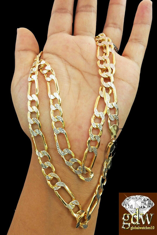 Real 10k Yellow Gold 26" Chain Figaro 9mm Necklace diamond cut Lobster lock Mens