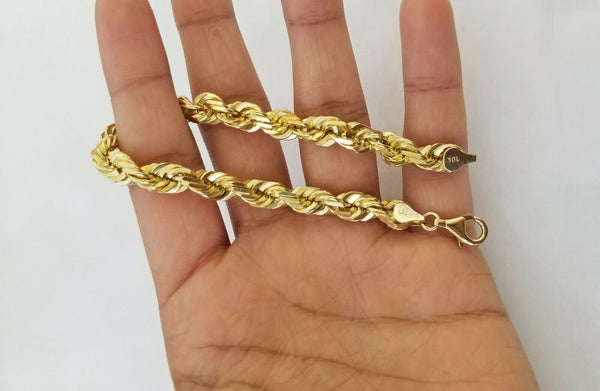 Mens Diamond Rope Bracelet Solid 10K Yellow Gold 8.12 ct 7 mm 8