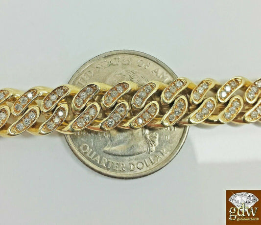 10k Yellow Gold Miami Cuban 9" Tennis Bracelet 7.5 mm Diamonds 2.89 CT