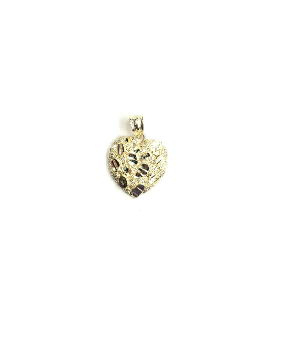 10k Yellow Gold Nugget Heart Pendant Charm Women Men