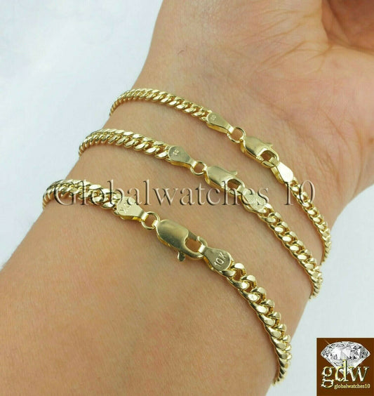 Real 10k Yellow Gold Miami Cuban link Bracelet 2mm 3mm 4mm Men Women 8" inch